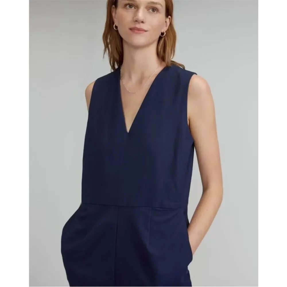 Everlane Navy Structured Cotton Jumpsuit Size 6 New Sleeveless V-Neck Slim Fit - Picture 3 of 9
